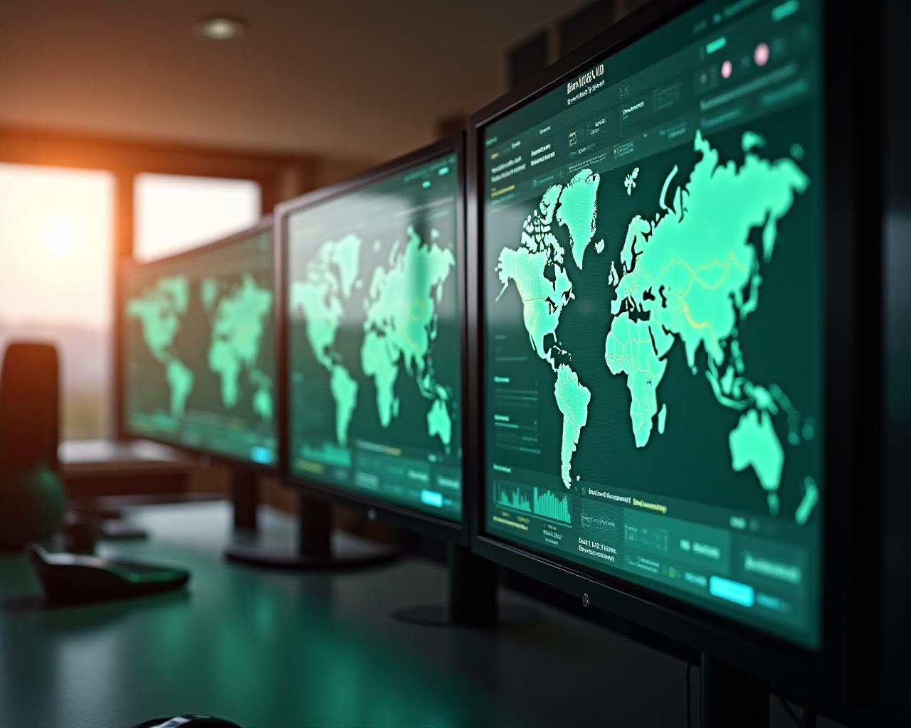 Modern logistics dispatch center with professionals managing global transport